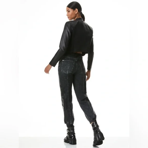 NWOT Alice + Olivia Harvey Black Lamb Leather Women's Jacket - Picture 2 of 11